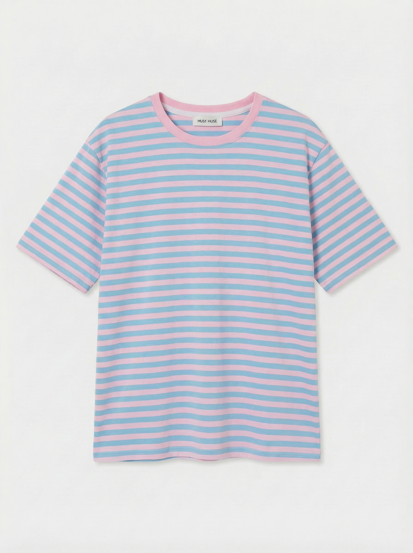 Oona striped t-shirtje lichtblauw/roos