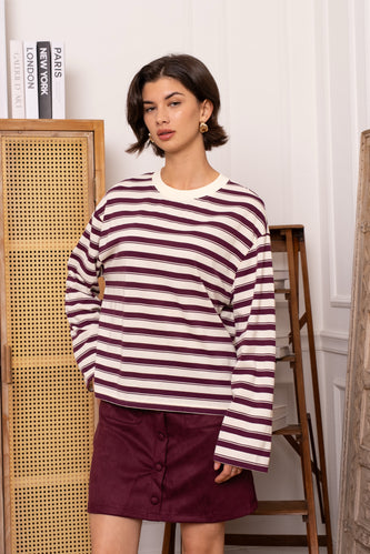 Basic striped longsleeve bordeaux/beige