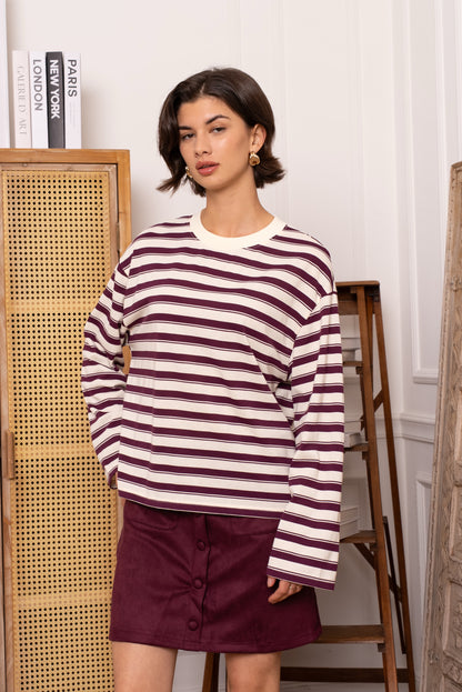 Basic striped longsleeve bordeaux/beige