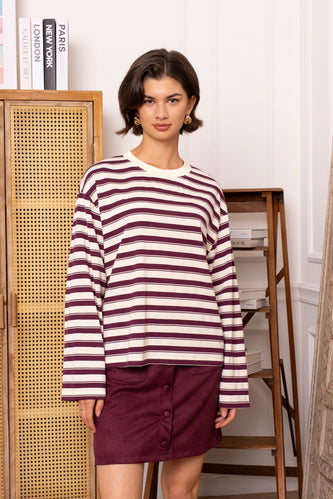 Basic striped longsleeve bordeaux/beige