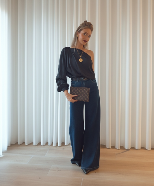 Selma wide leg jeans donkerblauw