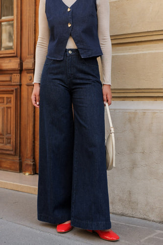 Palazzo jeans donkerblauw