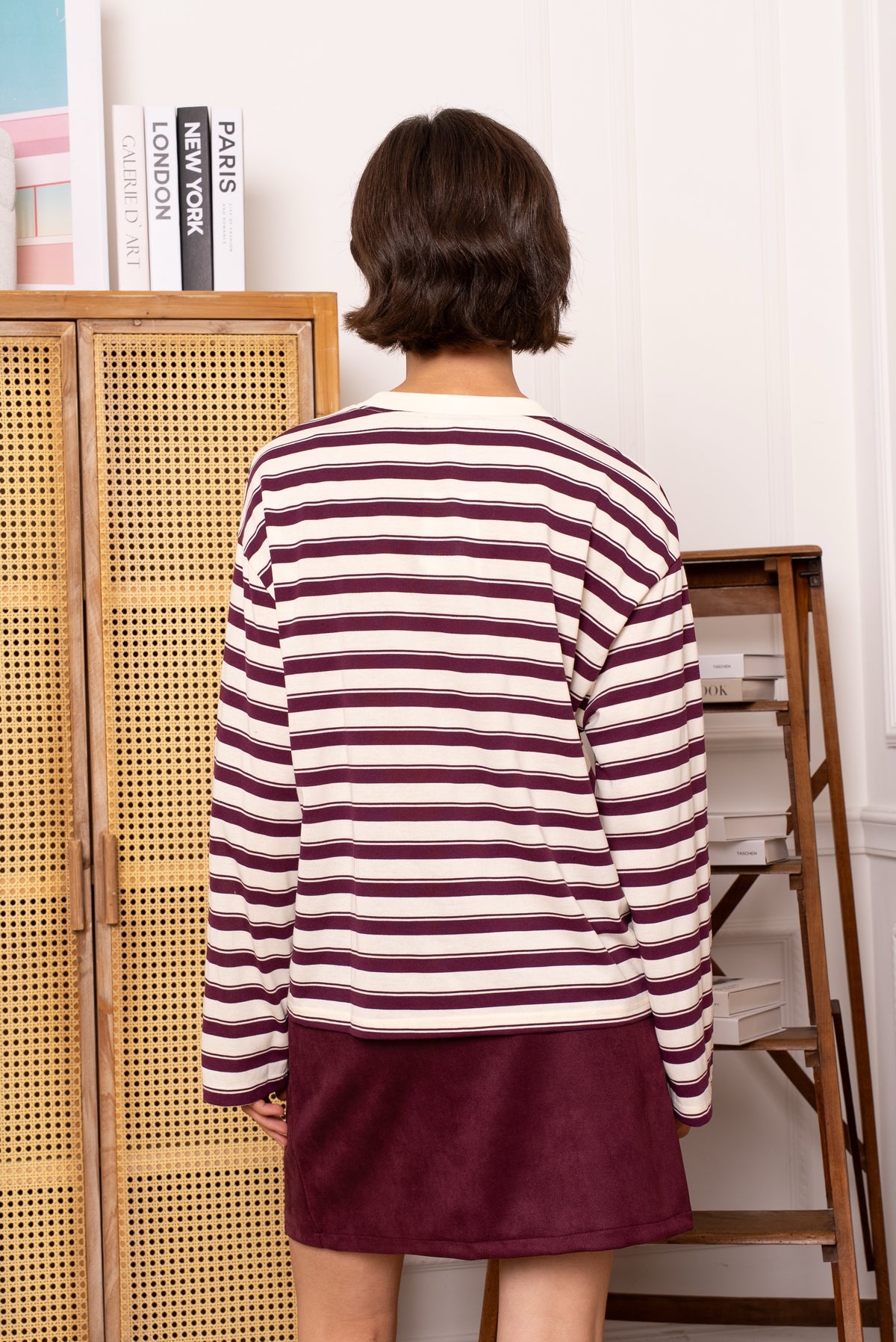 Basic striped longsleeve bordeaux/beige