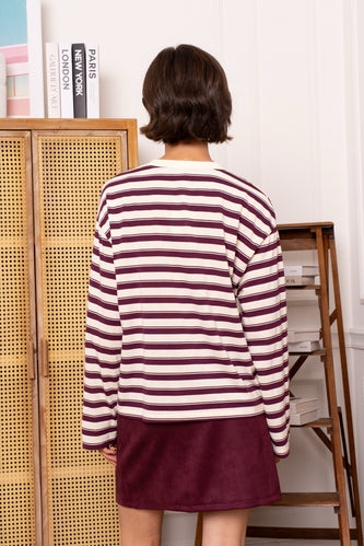Basic striped longsleeve bordeaux/beige