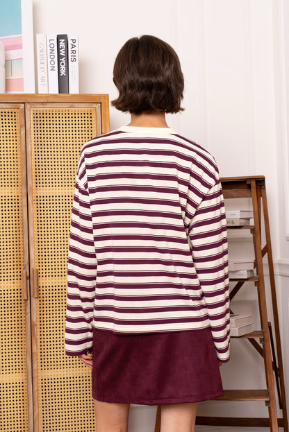 Basic striped longsleeve bordeaux/beige