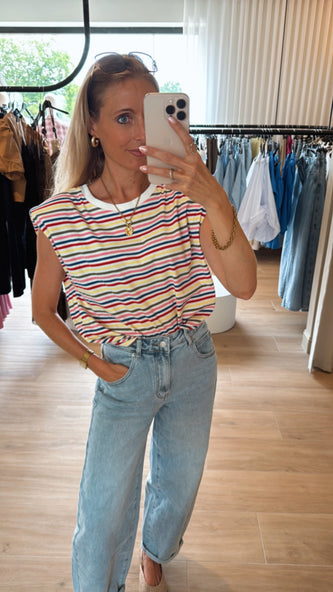 Hanne top multicolor wit/blauw