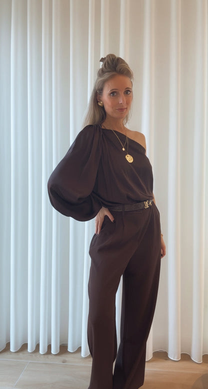 Luka satin blouse bruin