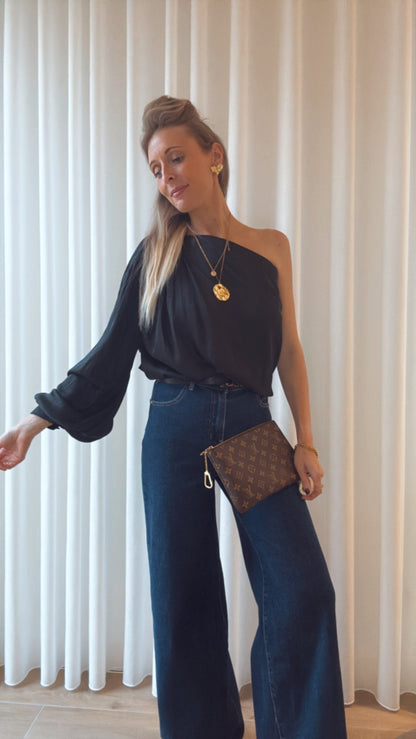 Luka satin blouse zwart