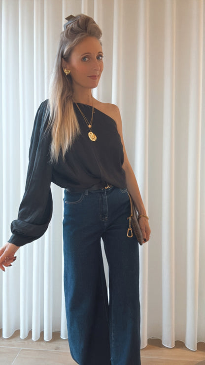 Luka satin blouse zwart