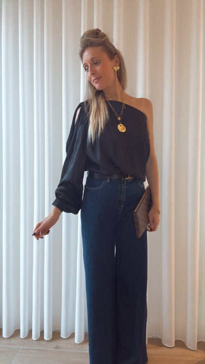 Luka satin blouse zwart