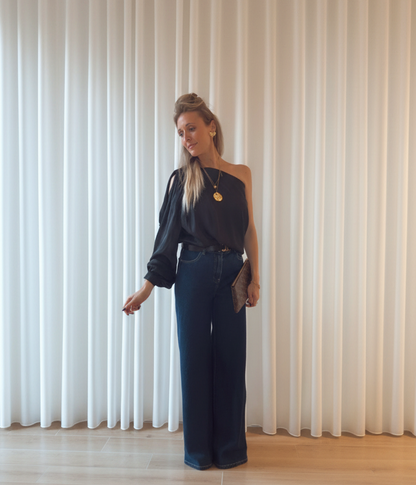 Luka satin blouse zwart